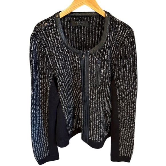 rag & bone Knit Zip Jacket with Leather Trim | Large - Picture 3 of 6